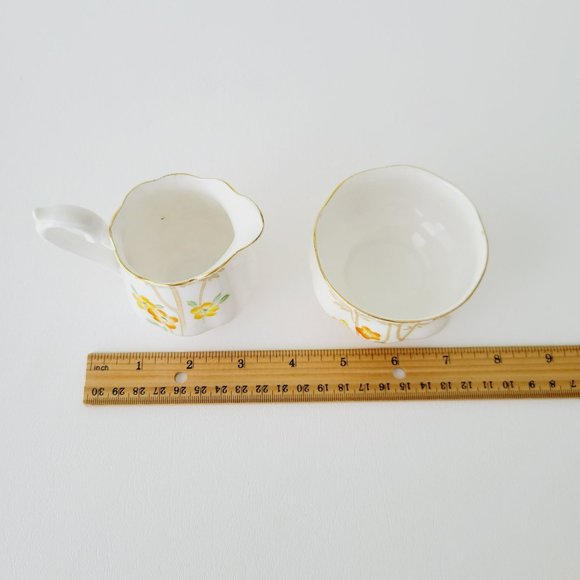 Rare Royal Albert DELL Petite Creamer & Sugar Orange Yellow Floral Bamboo Asian - Picture 10 of 12